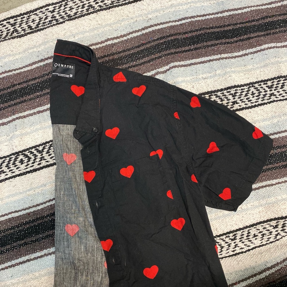 Empyre Black Button Up Shirt with Red Hearts